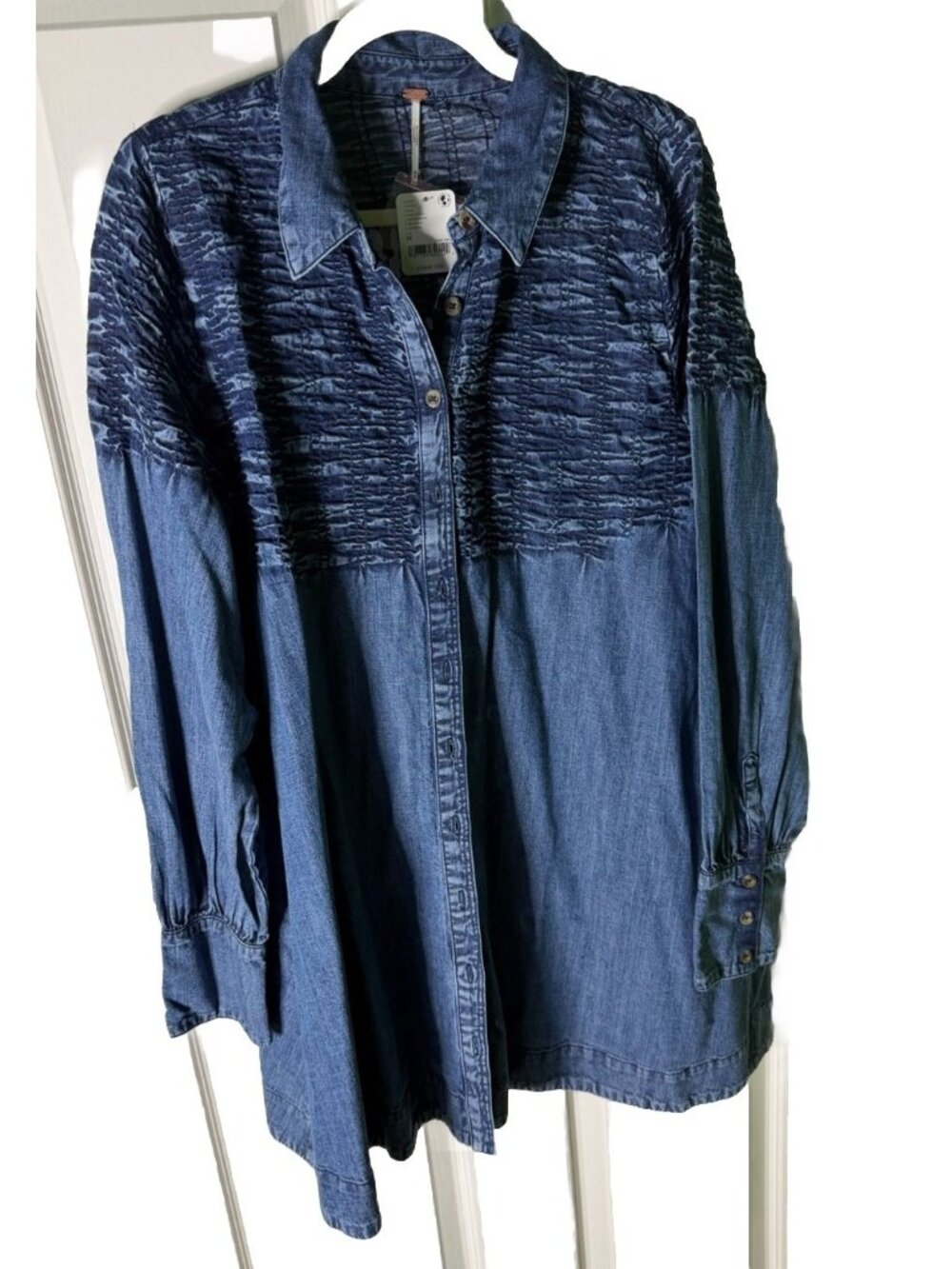 Free People Denim Find Me Now Mini Dress Button Up Celestial Blue M NEW W/TAGS - Picture 4 of 10